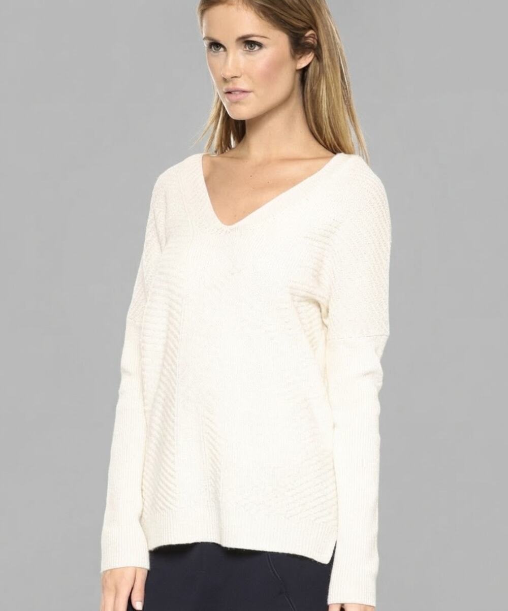 Vince Wool Cashmere Chevron Double V Neck Oversized Sweater XS